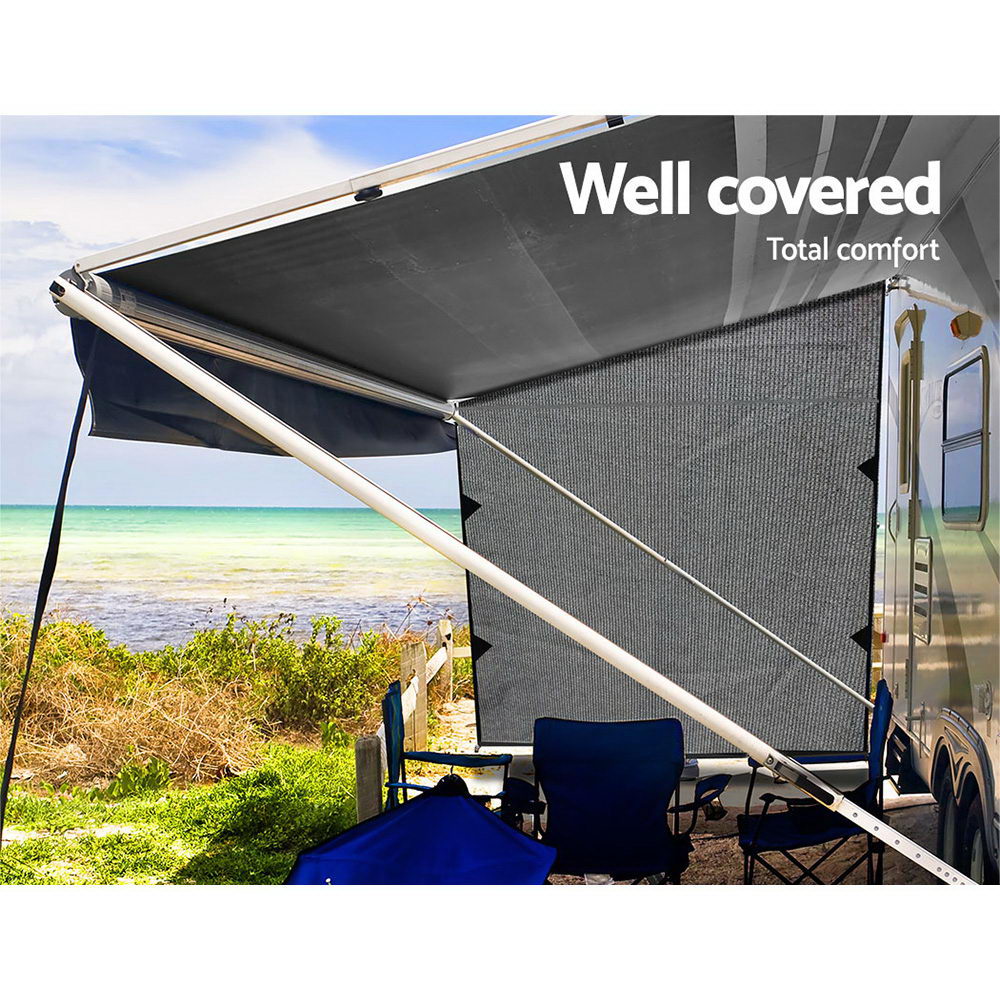 Caravan Privacy Screen Roll Out Awning 1.95 x 2.2M Sun Shade End Wall Side - Grey