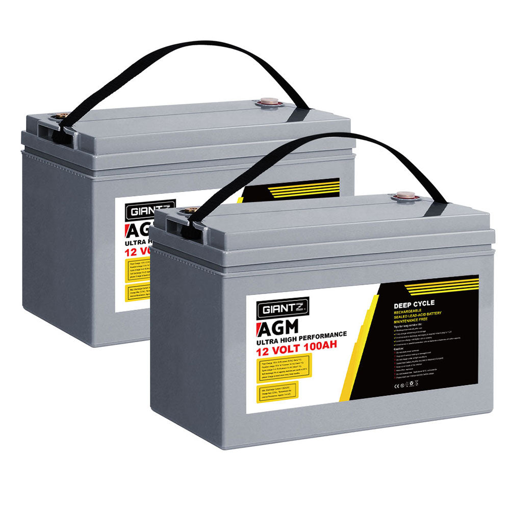 Giantz AGM Deep Cycle Battery 12V 100Ah x2