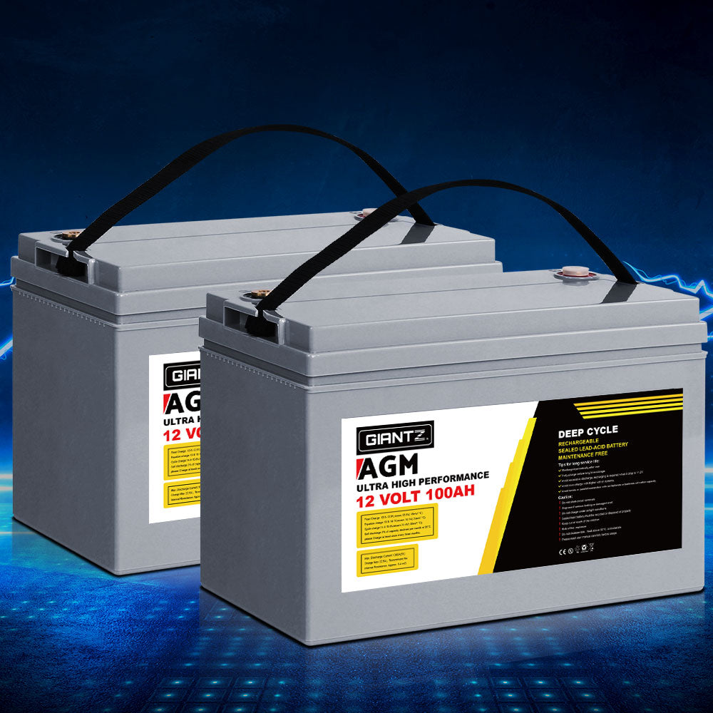 Giantz AGM Deep Cycle Battery 12V 100Ah x2