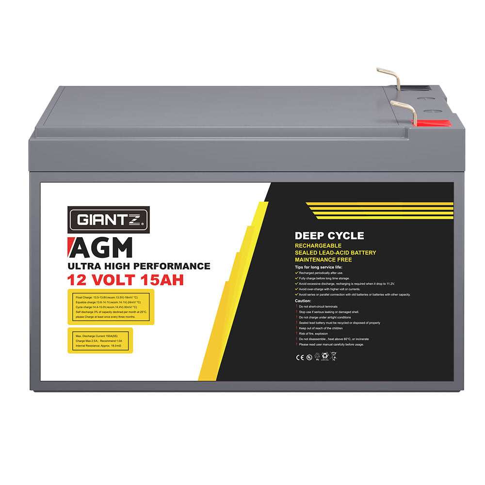 Giantz AGM Battery 12V 15Ah Deep Cycle Box Portable Solar