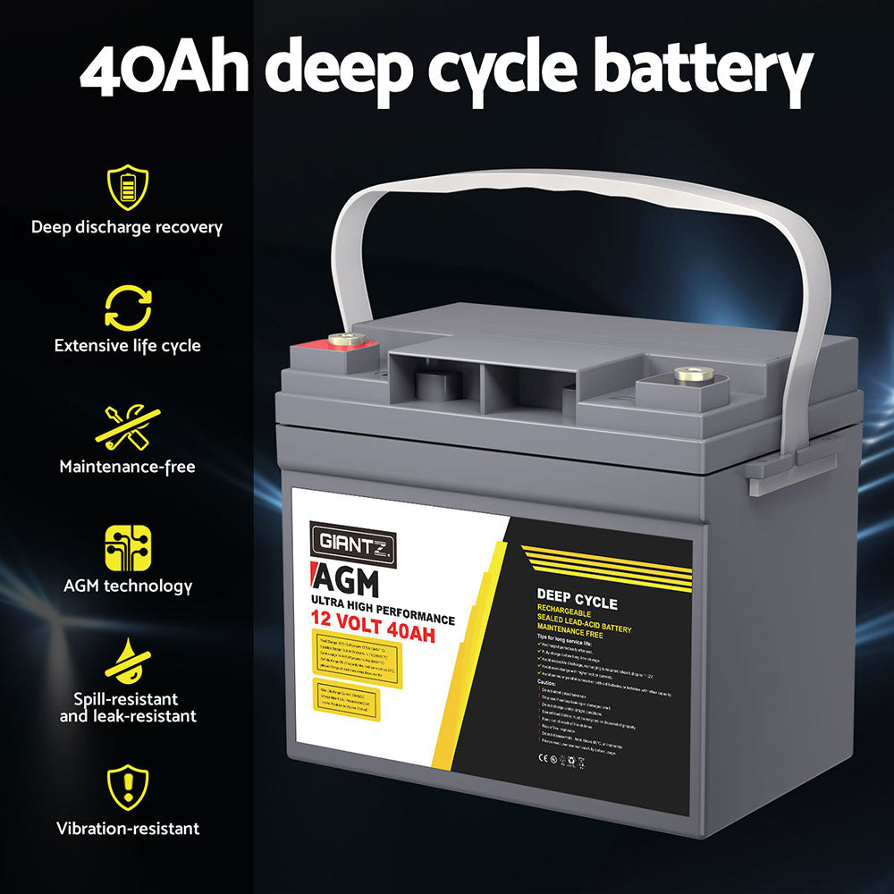 Giantz AGM Battery 12V 40Ah Deep Cycle Box Portable Solar