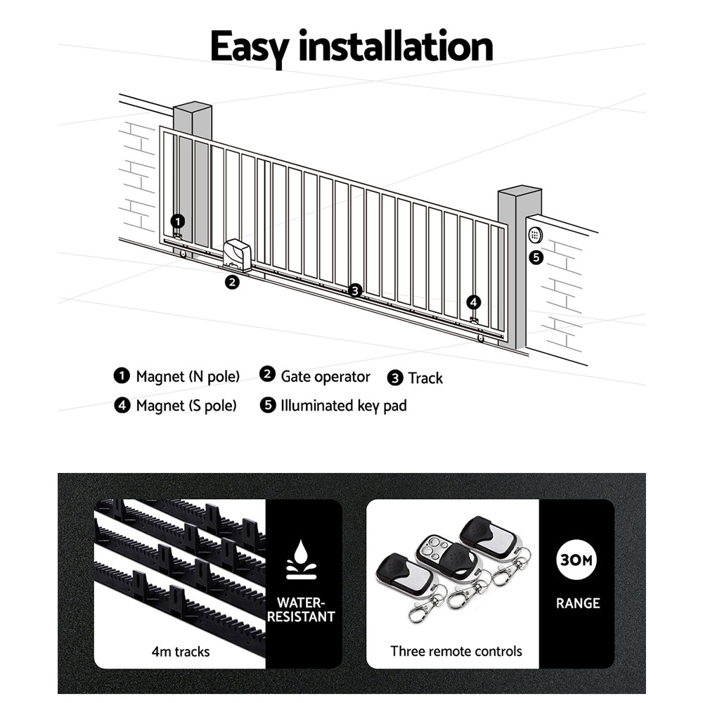 Automatic Sliding Gate Opener Kit 40W Solar 4M 600KG