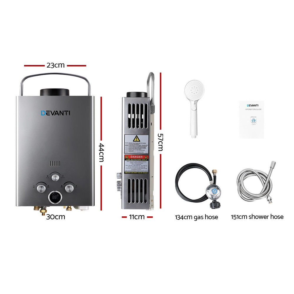 Devanti Portable Gas Water Heater LPG System - Grey