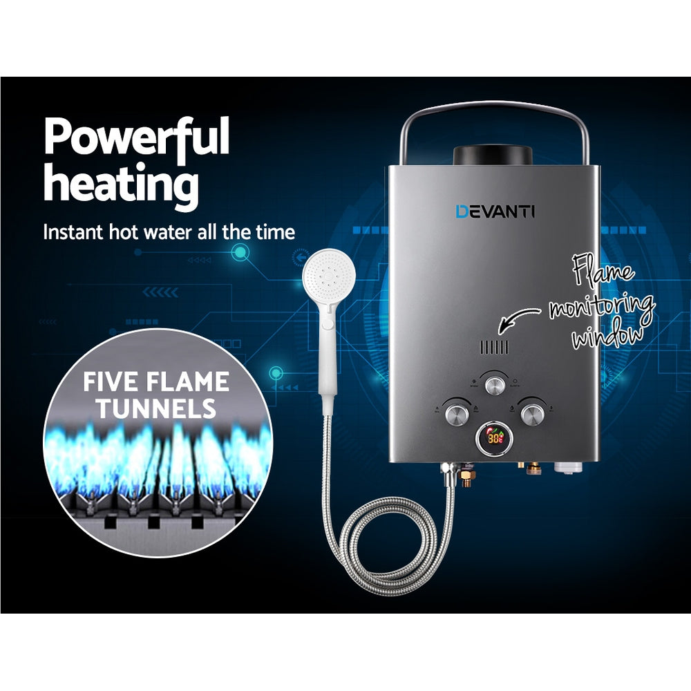 Devanti Portable Gas Water Heater LPG System - Grey