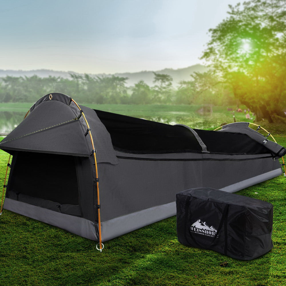 Weisshorn Double Swag Camping Swags Deluxe Canvas Tent - Dark Grey (No Mattress)