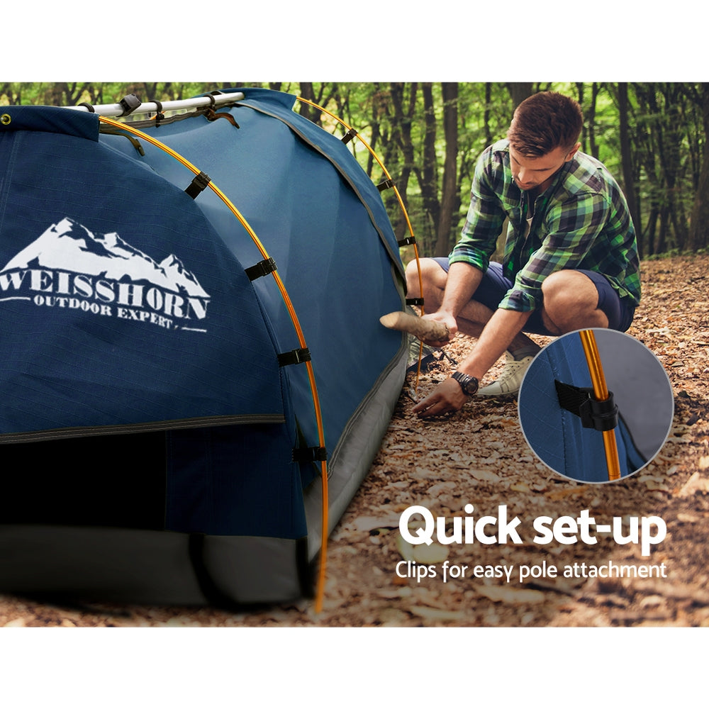 Weisshorn Double Swag Camping Swags Canvas Free Standing Dome Tent - Dark Blue 4CM