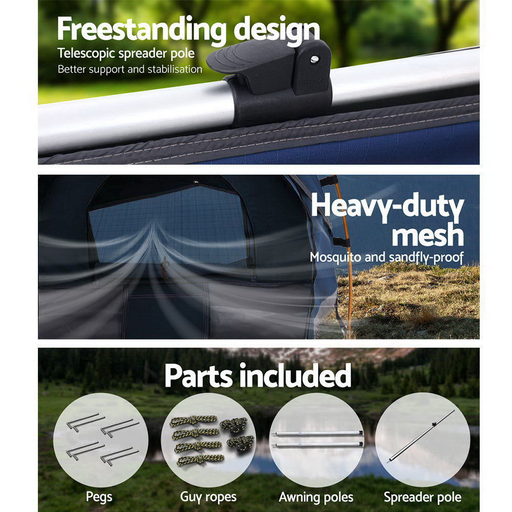 Weisshorn Double Swag Camping Swags Canvas Free Standing Dome Tent - Dark Blue 4CM