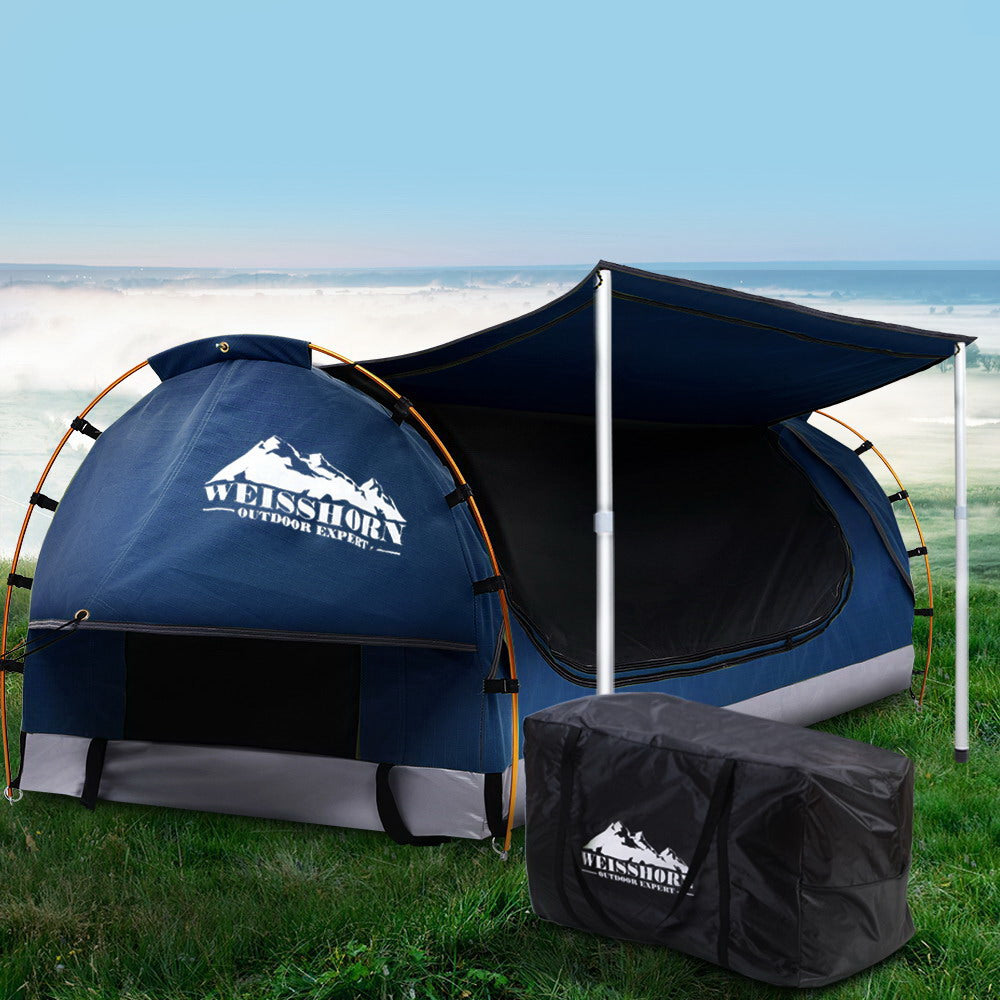 Weisshorn Double Swag Camping Swags Canvas Free Standing Dome Tent - Dark Blue 4CM