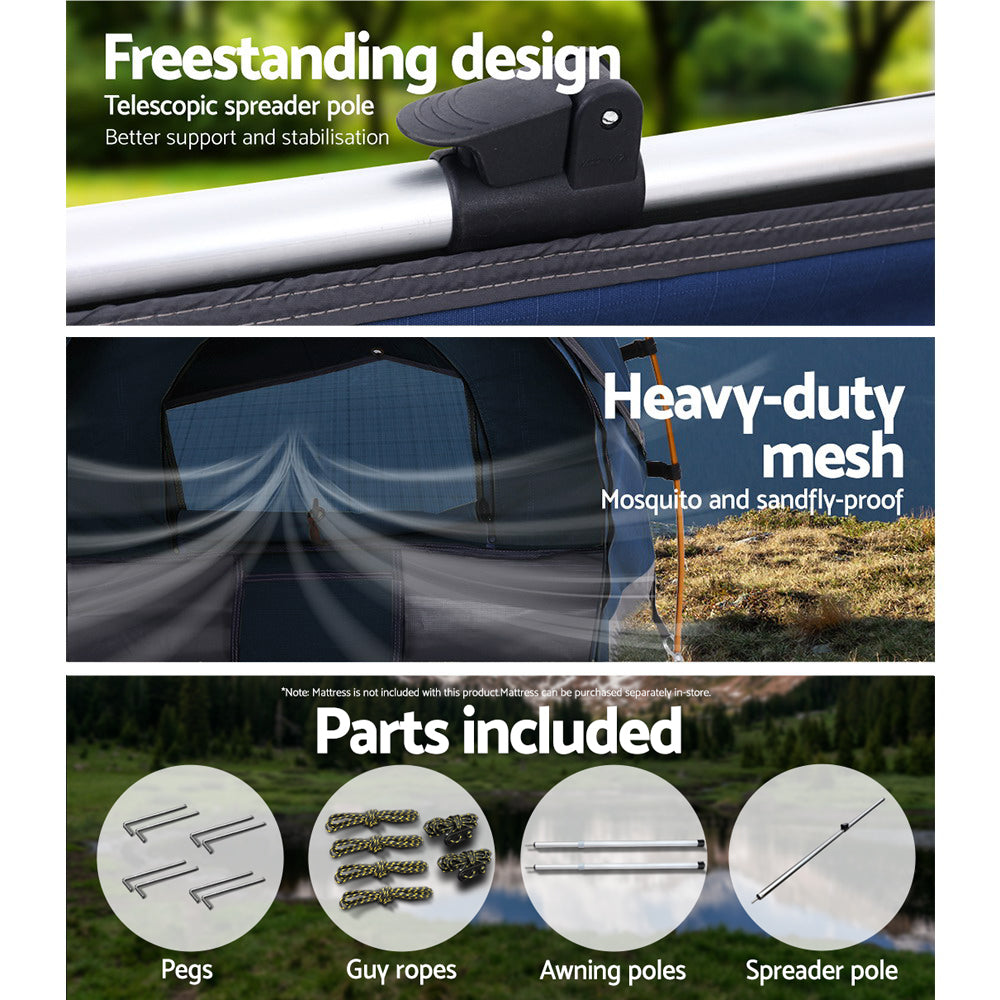 Weisshorn Double Swag Camping Swags Canvas Free Standing Dome Tent - Dark Blue (No Mattress)