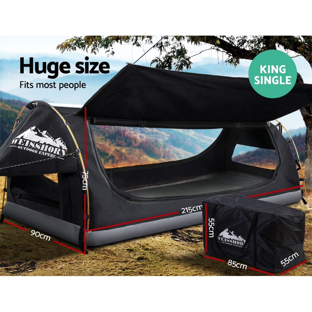 Weisshorn King Single Swag Camping Swags Canvas Free Standing Dome Tent - Grey (No Mattress)