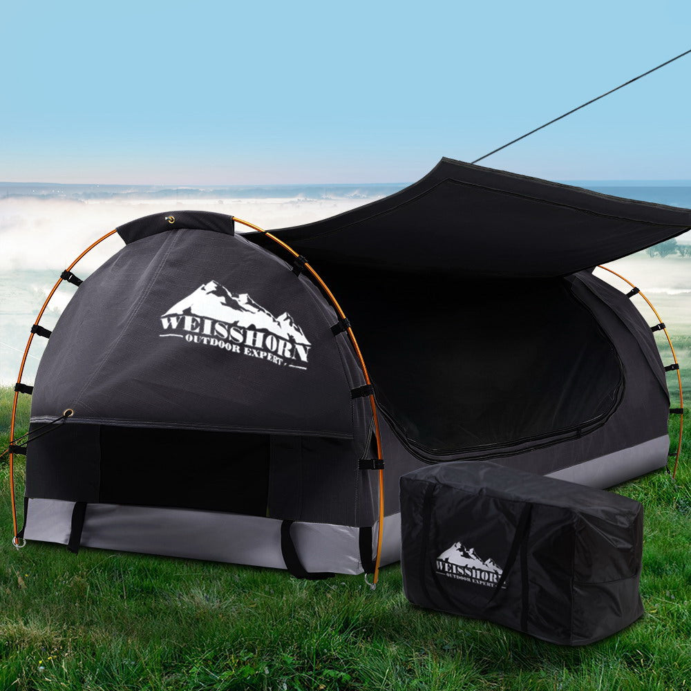 Weisshorn King Single Swag Camping Swags Canvas Free Standing Dome Tent - Grey (No Mattress)