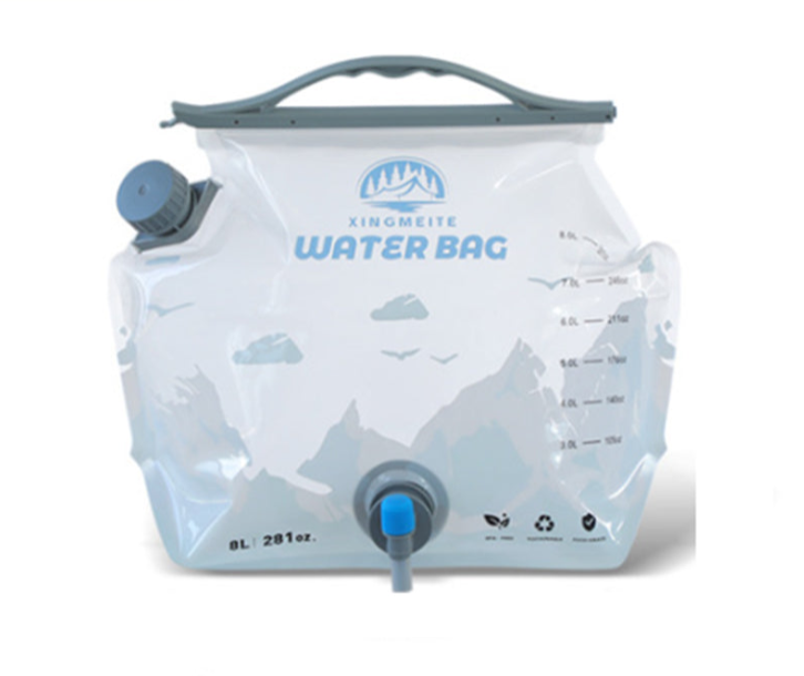 1 Piece Grey 8L Foldable Water Bag - Large Capacity Portable Water Carrier with Spigot