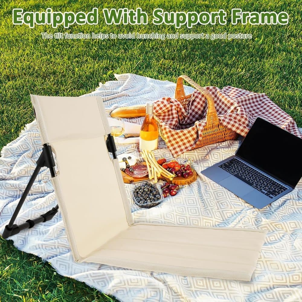 Foldable Beach Chair with Storage Bag - Beige