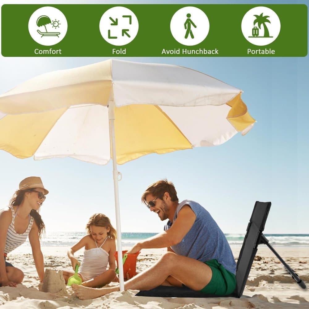 Foldable Beach Chair with Storage Bag - Black