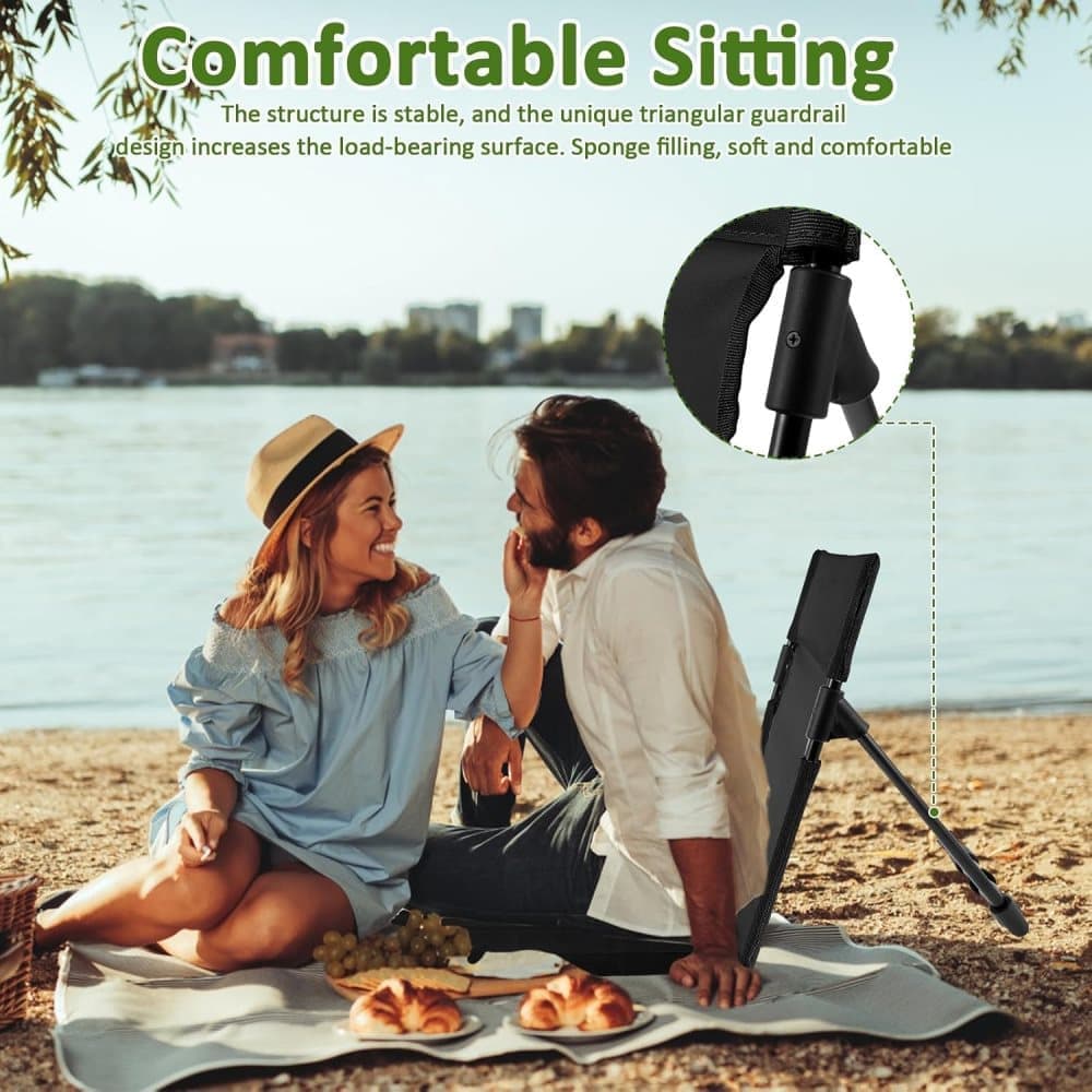 Foldable Beach Chair with Storage Bag - Black