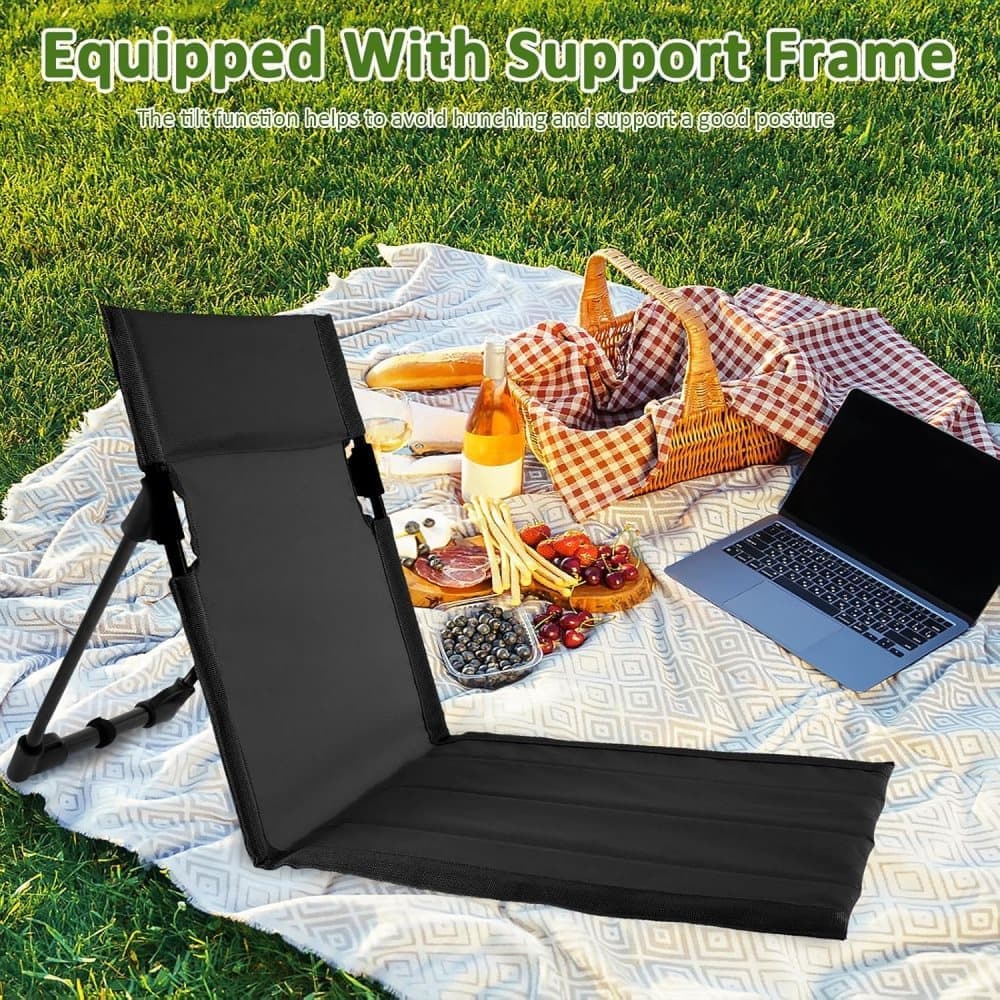 Foldable Beach Chair with Storage Bag - Black