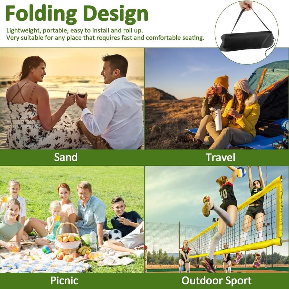 Foldable Beach Chair with Storage Bag - Black