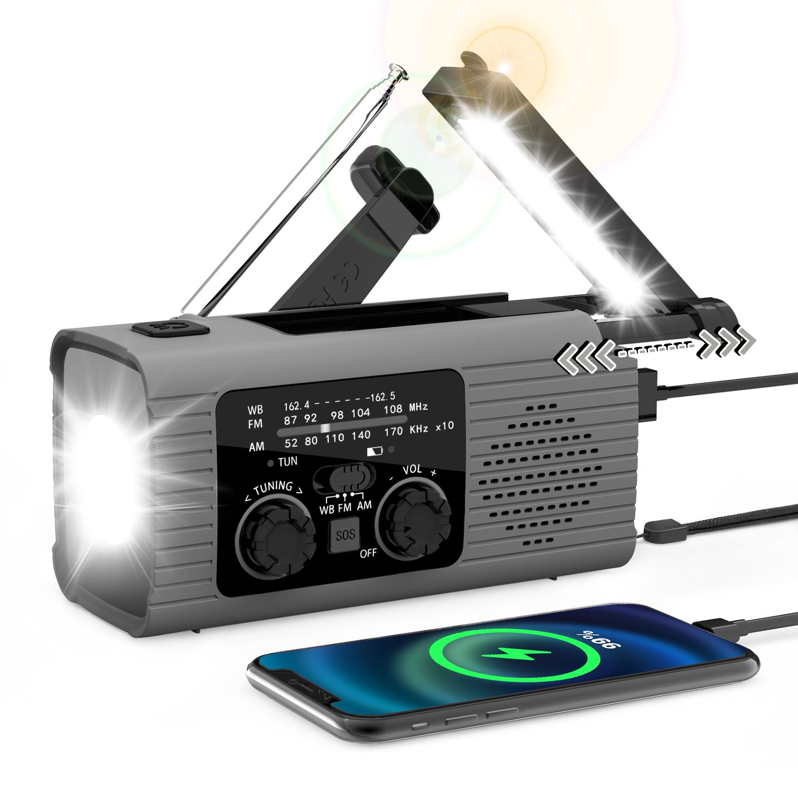Solar & Hand Crank Portable Radio with 4000mAh Rechargeable Battery