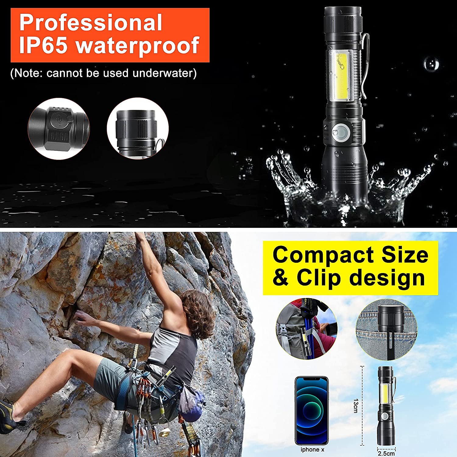 7 Mode Waterproof Rechargeable UV Light Flashlight Torch
