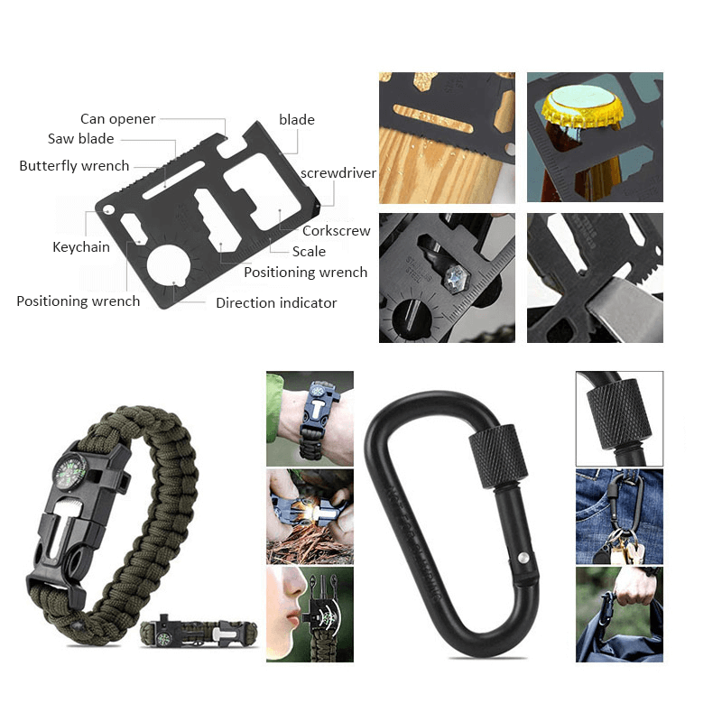 16in1 SOS Kit Outdoor Emergency Equipment Box For Camping Survival Gear