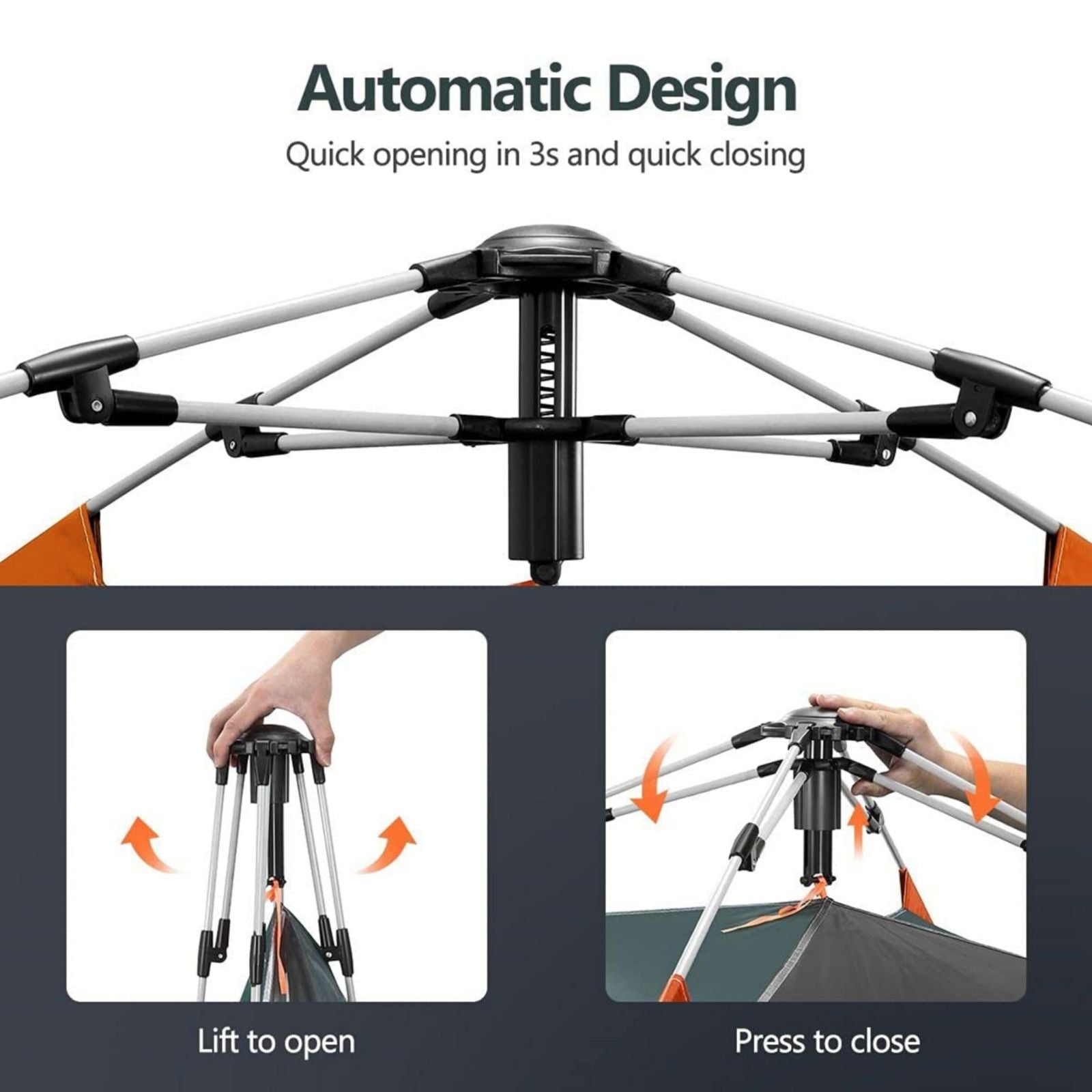 Instant Pop Up Tent 2/3/4 Person Camping Tent, Waterproof Windproof - Green/Orange