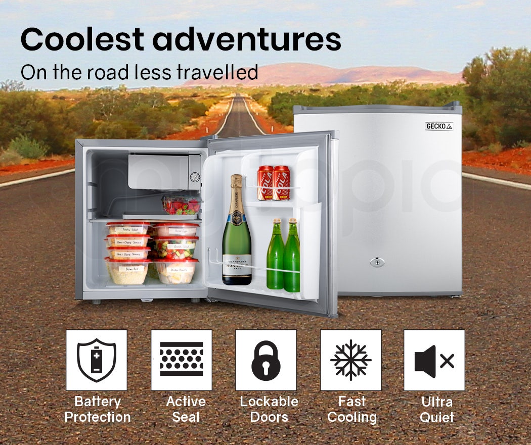 GECKO 57L Portable Camping Bar Fridge with Freezer 12V/24V, Silver