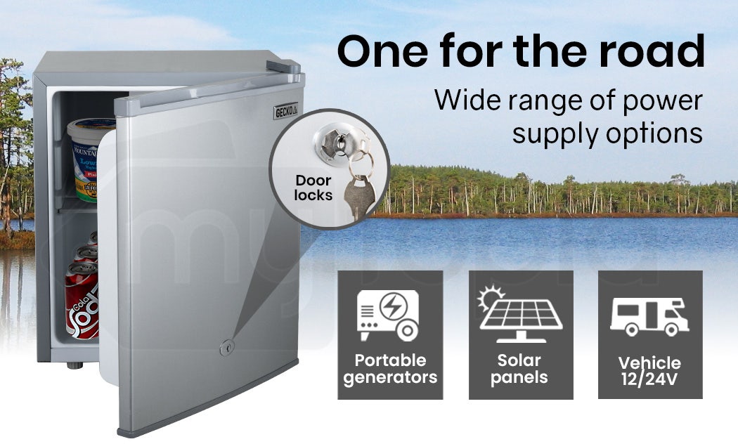 GECKO 57L Portable Camping Bar Fridge with Freezer 12V/24V - Silver