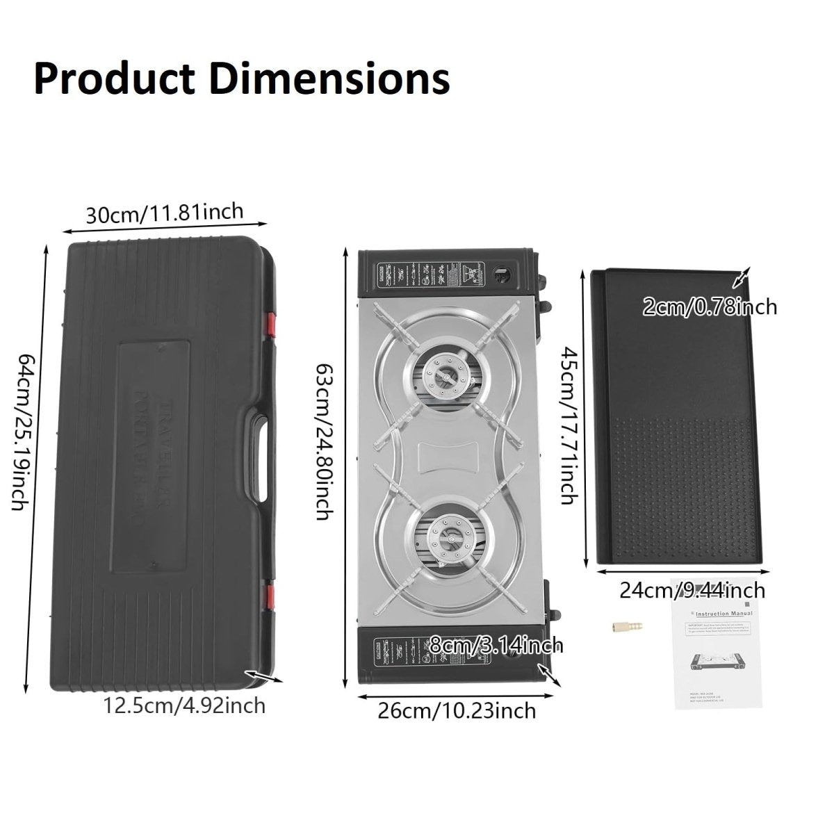 2 Burner Butane Countertop Stove, Portable Adjustable Burners with Carry Case, Portable Camping Stove with Baking Tray