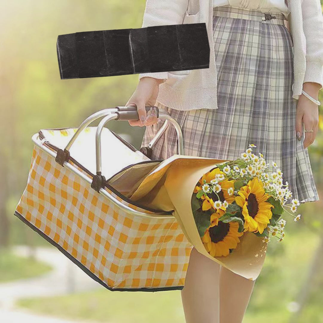 Collapsible Outdoor Camping Portable Insulated Picnic Basket Camping Picnic Ice Pack(Green Grid)