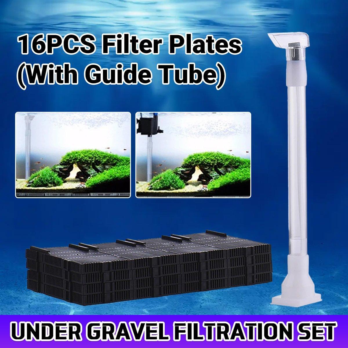 Aquarium Undergravel Filtration System 16pcs Set Underwater Fish Tank Filter Kit
