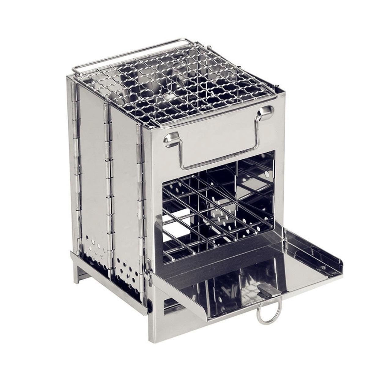 Square Wood Stove Mini Folding Grill Outdoor Camping Portable BBQ Cooking Rack