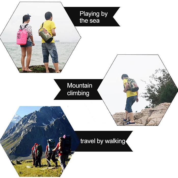 30L Outdoor Waterproof Double Shoulder Bag Dry Sack Pvc Barrel Bag - Dark Blue