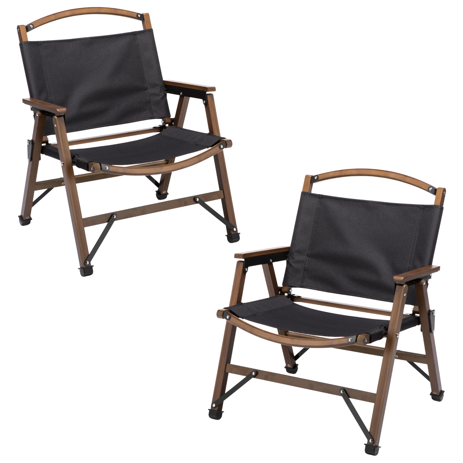 2x Bamboo Canvas Foldable Outdoor Camping Chairs - Black