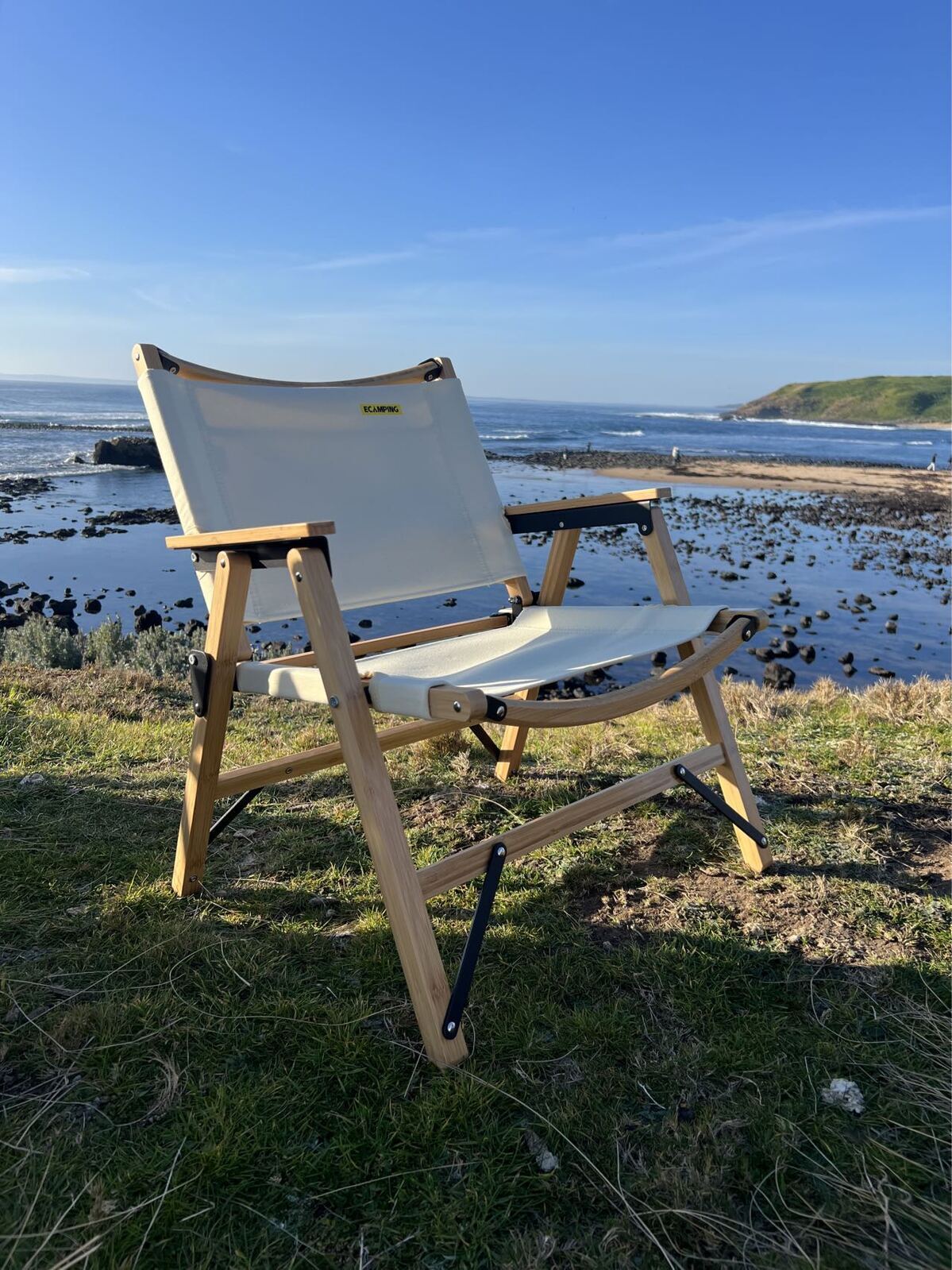Bamboo Canvas Foldable Outdoor Chair - Khaki/Beige