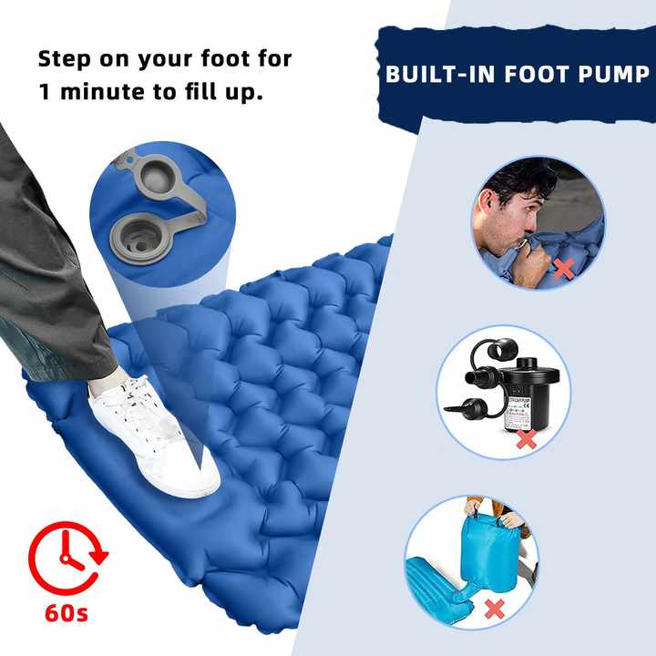 Peacock blue Portable Outdoor Inflatable Mat - Foot-Operated Camping Sleeping Pad