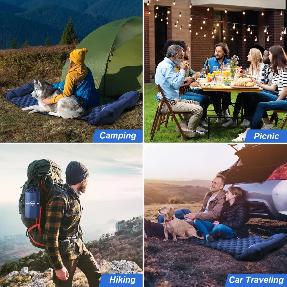 Peacock blue Portable Outdoor Inflatable Mat - Foot-Operated Camping Sleeping Pad