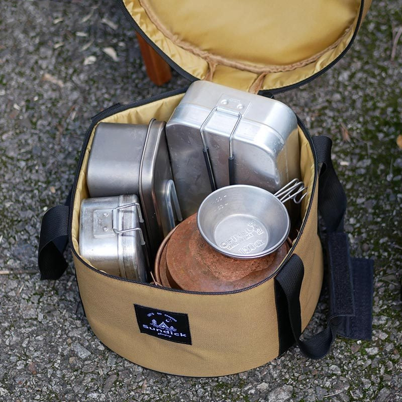 Portable Outdoor Kitchen Utensil Organizer,Waterproof Camping Cookware Storage Bag, Khaki-Size M