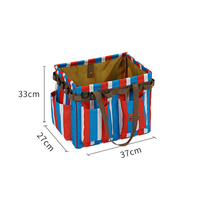Red,Blue and White Stripes Heavy Duty Foldable Outdoor Camping Storage Box - Oxford Cloth Collapsible Gear Organizer Tote with Pockets