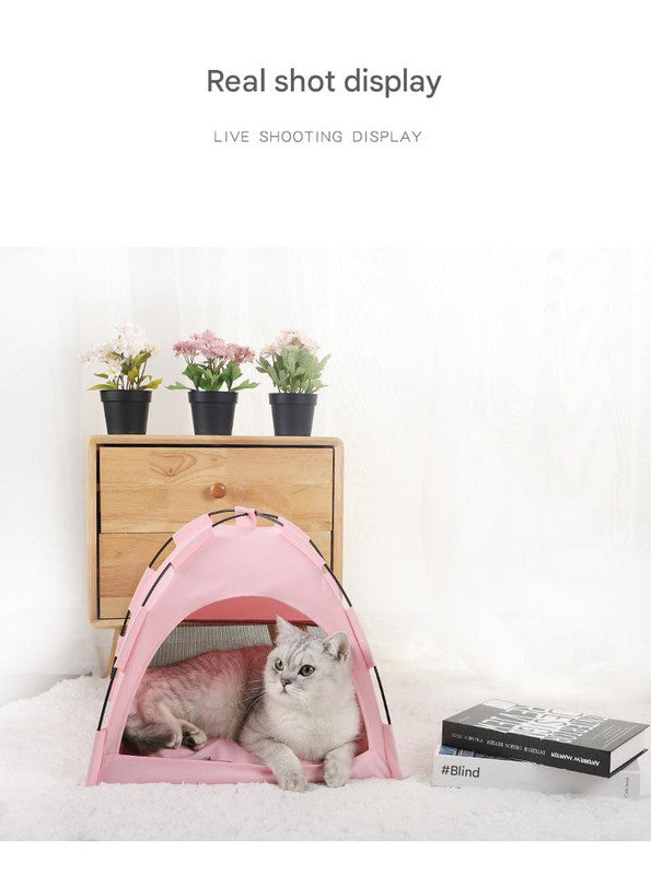 Green Premium Portable Pet Tent Bed with Cooling Mat - Breathable Foldable Outdoor Indoor Cat Dog House Shelter for Summer(Size: L)