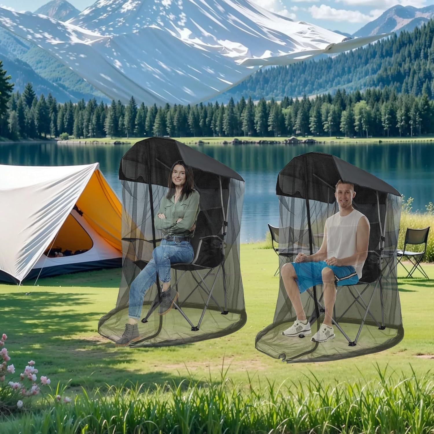 Portable Outdoor Chair Cover with Mosquito Net & Sun Canopy - UV & Water-Resistant Shelter for Camping & Fishing(black 185*125*205CM)