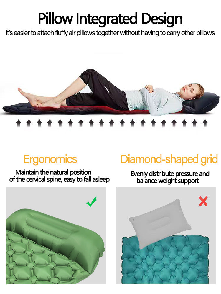 2pc Ultralight Inflatable Camping Sleeping Mat with Integrated Pillow - Waterproof 40D Nylon TPU(Royal Blue)