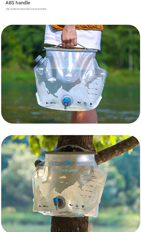 1 Piece Grey 8L Foldable Water Bag - Large Capacity Portable Water Carrier with Spigot