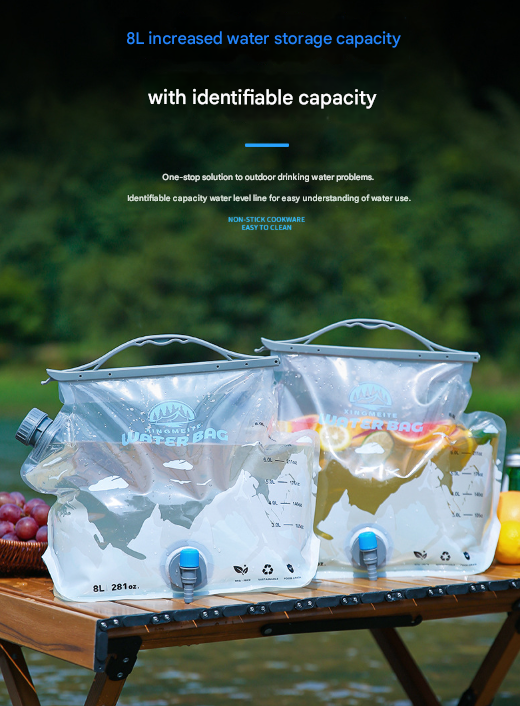 2 Pcs Grey 8L Foldable Water Bag - Large Capacity Portable Water Carrier with Spigot