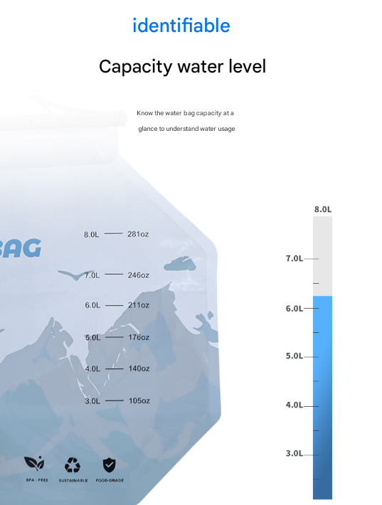 2 Pcs Grey 8L Foldable Water Bag - Large Capacity Portable Water Carrier with Spigot