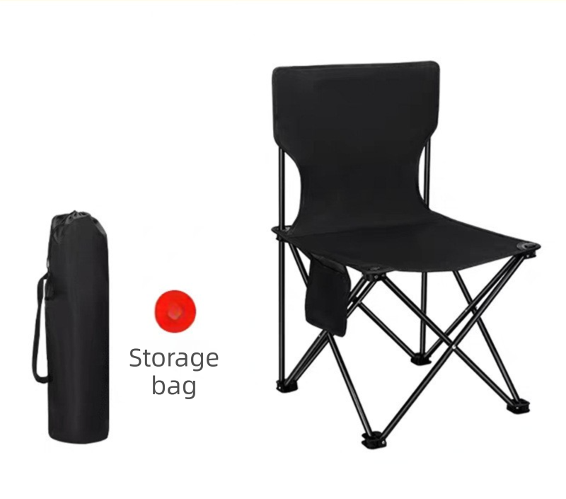 36CM Black Portable Folding Camping Chair with Storage Bag & Pocket