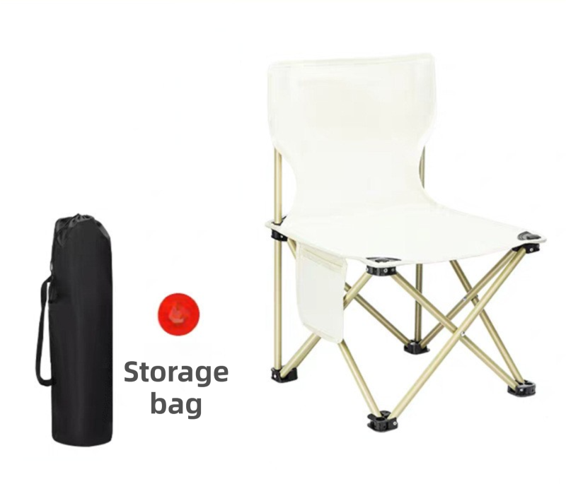 36cm White Portable Folding Camping Chair with Storage Bag & Pocket