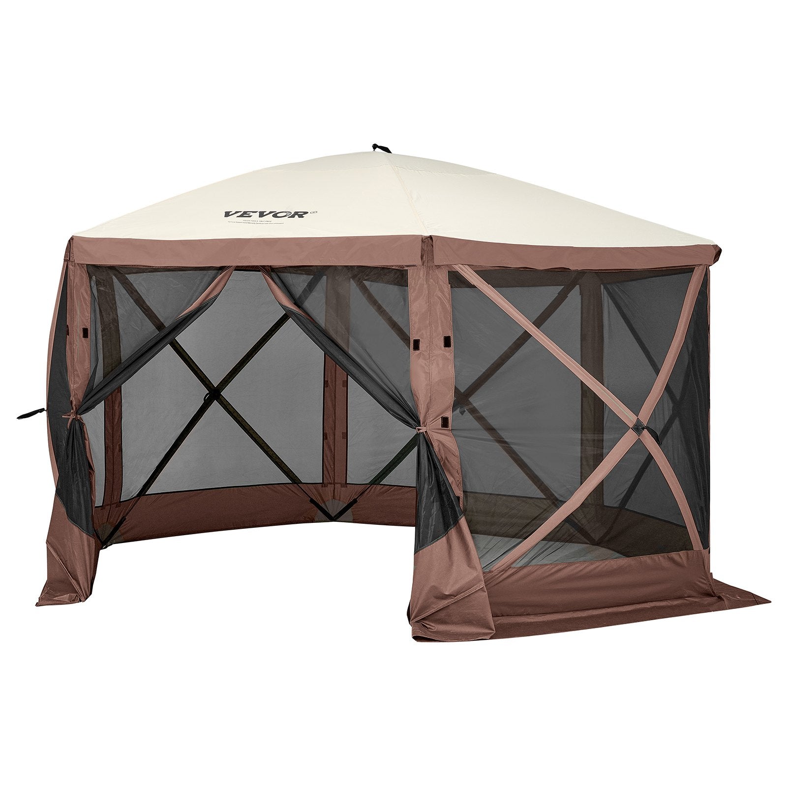 Pop-Up Screen Tent 6 Sided Canopy Sun Shelter - Brown