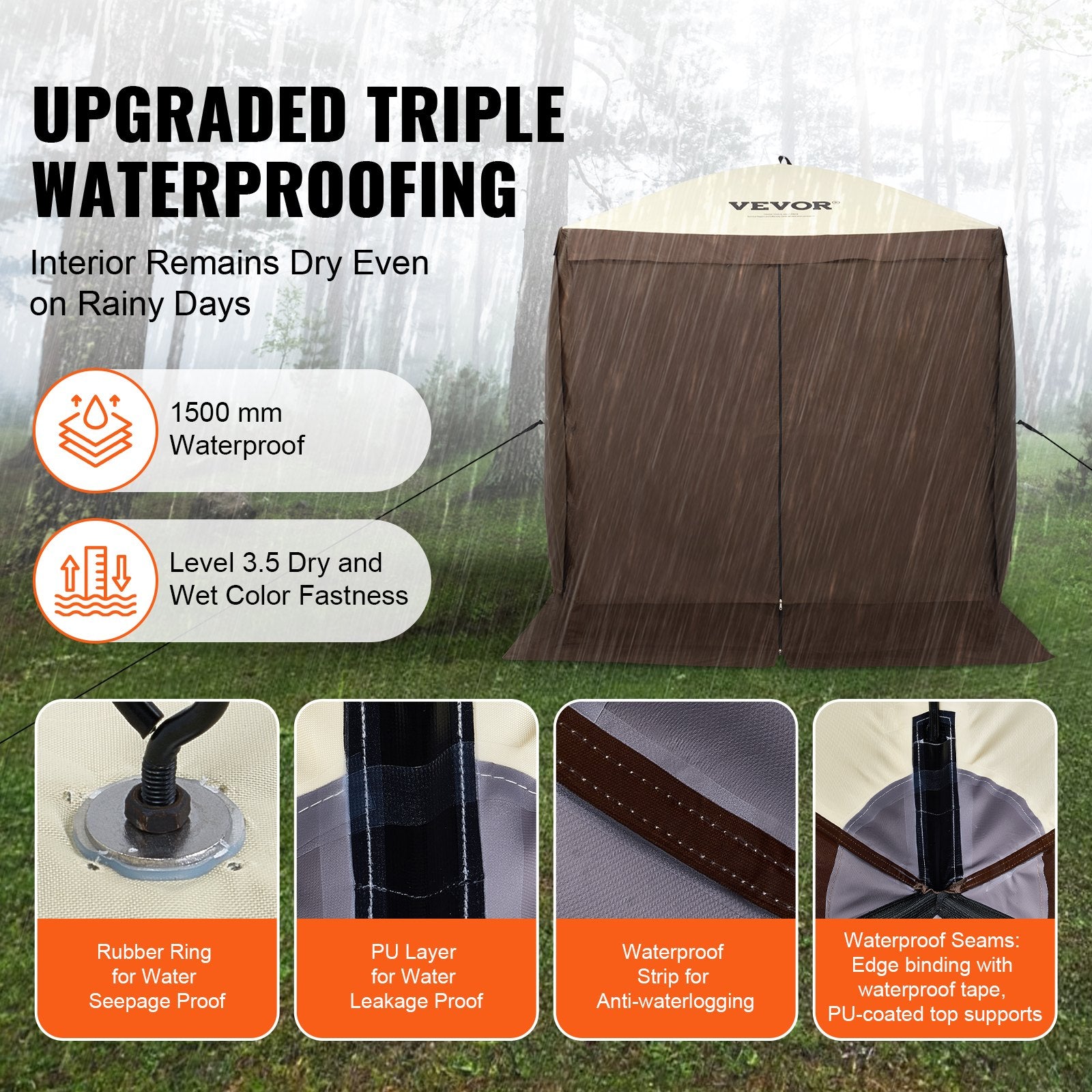 Pop-Up Screen Tent 4 Sided Canopy Sun Shelter - Brown