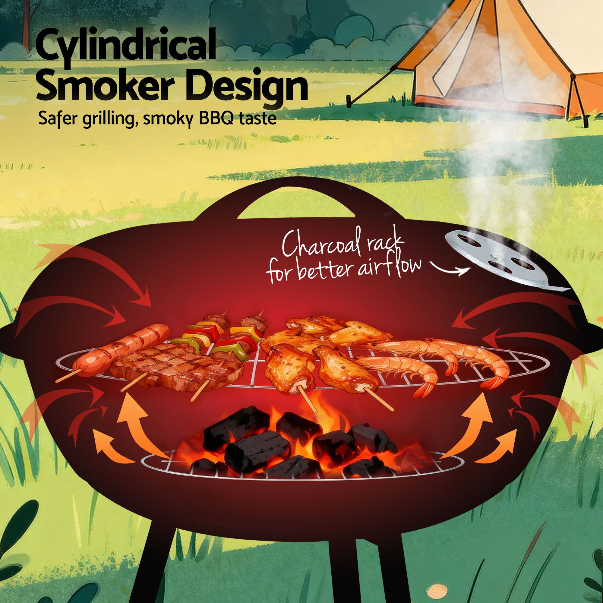 Charcoal BBQ Grill with Lid