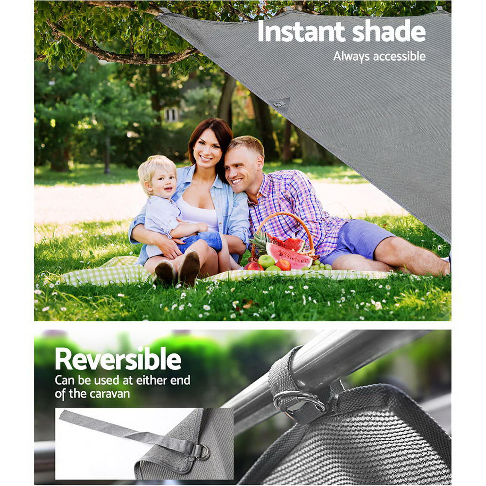 Caravan Privacy Screen Roll Out Awning 1.95 x 2.2M Sun Shade End Wall Side - Grey